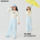
OVE Girls' Wide Legs Spring and Autumn 2025 New Children's Lace Spliced ​​Casual Sleeve Pants Large Children's Ballet Style Straight Pants Two-Pack [15279 Blue +15279 Gray] 110 110cm
