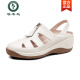 Woodpecker 2025 summer new style sandals for women without tired feet and soft soles mother leather shoes genuine leather wedge women's shoes breathable shoes 688丨Bei white 35