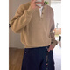Liu Chaobu Old Money Style Henley Collar Sweater Men's Loose Long-Sleeved Sweater Knitted Sweater Henley Shirt Khaki XL