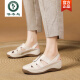 Woodpecker 2025 summer new style sandals for women without tired feet and soft soles mother leather shoes genuine leather wedge women's shoes breathable shoes 688丨Bei white 35