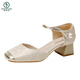 Specht Baotou Sandalen für Frauen Neue Quadratnoe Neue chinesische Highheel-Single-Schuhe für Frauen mittlere Heels Mary Jane Jurchen Ledergrün (Big 736-5) (mehr als die Hälfte Größe) 38