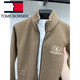 Tommy Shekelly Tommy Spring Fleece Thickened Sweatshirt Jacket High-end Heavy Middle-aged Daddy's Stand-Link Zipper Wool Cardigan Men Grey XL