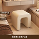 Shuhao Makeup Stool Cream Style Dressing Stool Girls' Bedroom Upholstered Stool Master Bedroom Cloakroom Manicure Stool Sofa Low Stool White Three-Proof PU Leather Solid Wood Frame