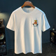 Qianji (QIANJI) 2025 new summer short-sleeved T-shirt for men's trendy brand loose internet celebrity bear same printed casual half-sleeved T-shirt for men white [JSW9922] M suitable for 90-108Jin [Jin equals 0.5 kg] wear