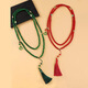CLCEY new Chinese style necklace green beaded tassel sweater chain high-end long crossbody chain literary retro accessories round button long tassel necklace can be crossbody (Ma 1391