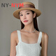 NY-NYM设计师法式绸缎气质礼帽女褶皱织带草帽夏季防晒遮阳帽度假太阳帽 米色-杏色带 M(56-58cm)