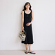 Miduli maternity dress for summer thin French suspender skirt for outer wear vest long skirt for maternity dress active black L
