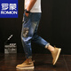 Romon 9-Punkte Harem Hosen Herren Jeans Loose Ripped Patch Neun-Punkte-Shorts Hip-Hop-Bettler Trendy Dicke Beinhosen 8 JYP5171 LICHT CORN 31 130JIN [JIN GEBEN 0,5 KG] Über