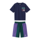 Zuoxi Boy Summer Set Children's 7A Antibacterial Cool Two-Piece Set 2025 New Boys Clothes Navy Blue 160