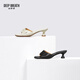 
DEEP BREATH Deep Breath Women's Shoes French Open-toe GD Buckle Elegant Temperament Sandal Slippers AX14108 White 38
