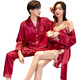 Modal 2 set price imitation silk couple nightgown for men and women spring and autumn suit shorts women's suspender skirt two-piece ice silk embroidered bathrobe 0521 black men's suit women's lace nightgown XL male + female M