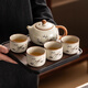 Porcelain brand tea set, one pot, four cups, small tea set, complete household ceramic Kung Fu tea set, office glass teapot, Ru kiln rich bamboo Xishi teapot, 4 cups + small square full plastic plate