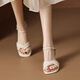 Belle-Tread-Sandalen für Frauen, die 2025 Sommer mit dem französischen Temperament mit mittlerer Ebene mit Rock dicke Absätze mit einem Streifen-High Heels Y683 Aprikosenfarbe [geometrischer Diamantmid-Heel] Fersenhöhe 5 37