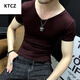 
KTCZ summer thin men's markless short-sleeved T-shirt V-neck slim casual fitness sports black tight-fitting clothes men's trend 1504 white round neck long-sleeved M 165