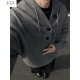 吴权湾cleanfit红色本命年半开连帽外套男冬季慵懒风毛衣打底针织衫 灰色 4XL