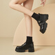 Qifanni flavan.fv semelle épaisse chaussures en cuir surélevées pour les femmes au printemps nouveaux talons épais semelles molle non glissée de style collégial pour filles chaussures en cuir décontractées 1289-2 noir 38 (240 mm)