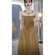 AC-Aichen Stylish modisches französisches Kleid für Frauen 2025 Sommer neuer koreanischer Stil schlanker Pendler mit mittlerer Länge 13588-Khaki M [Vorgeschlagen 80-95jin [Jin ist 0,5 kg]]