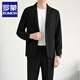 ROMON suit suit for men, light and sophisticated style, trendy, high-end, slim, versatile, casual suit, Korean version, handsome suit jacket for men, 669 black, two-piece suit + pants XL