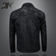 DK High-End-Nachahmung von Herren-Leder-Leder-Jacke Lapel Jacke für Herren Frühlings- und Herbst-Trend Solid Color Slim Jacke hübsche lässige Casual Jacke Schwarz M.