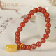 OUCERNY Baoshan Southern Red Agate Bracelet Buddha Bead Full Flesh Persimmon Red Multi-Bracelet Men and Women Style with Beeswax Pixiu Pendant