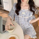 
2025 new pajamas for women in summer cotton short-sleeved pastoral style floral girl sweet summer thin home clothes M1283LA small pink flower blue L