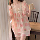 
LangSha pajamas for women in 2025 summer new spring and autumn floral cardigan sweet girl short-sleeved summer home wear suit M1283 blue [main picture] M [recommended 80-100Jin [Jin equals 0.5 kg] wear]
