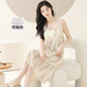 Langsha Schlinge Nachthemd für Frauen im Sommer 2025 Neuer Sommer gewebter Baumwolle kleiner sexy Pyjamas mit Brustpolstern integriertes Hauptbild ZX6624 Aprikosen rosa grünes Blatt kleine Blume xl