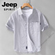 JEEP SPIRIT男士条纹短袖衬衫日系休闲宽松上衣夏季薄款潮流百搭纯棉衬衣 9721黑色 2XL 150斤左右