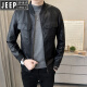 JEEP SPIRIT trend spring and autumn new leather jacket for men casual short stand collar baseball uniform handsome motorcycle leather jacket jacket black P719 XL