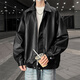SWAMP AREA leather solid color men's autumn and winter hip-hop jacket top American retro motorcycle style jacket SWC99 black 2XL
