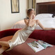 Plain brocade suspender dress for women pure desire French banquet dress for summer high-end feeling sexy waist-hugging skirt long skirt pure desire suspender draped dress [champagne color]M
