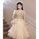 
CamalgOri 18-year-old adult gift dress for women small evening dress light luxury niche high-end art exam fairy birthday adult gift champagne medium-length M average size