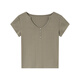 Vanciman Feste Farbe U-Neck Kurzärärmelte T-Shirt für Frauen im Sommer 2025 Neu einfaches und vielseitiges Schlankes Fit Top M9731 Grey-Green L.