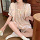 
Catman princess style summer cute pure cotton short-sleeved pajamas girl sweet loose home clothes 3524-Little Bear Blue M