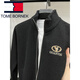 Tommy Shekelly Tommy Spring Fleece Thickened Sweatshirt Jacket High-end Heavy Middle-aged Daddy's Stand-Link Zipper Wool Cardigan Men Grey XL