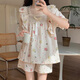 
LangSha pajamas for women in 2025 summer new spring and autumn floral cardigan sweet girl short-sleeved summer home wear suit M1283 blue [main picture] M [recommended 80-100Jin [Jin equals 0.5 kg] wear]
