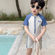 Xinnan Children's one-piece short-sleeved swimsuit boy's summer anti-cut shark sun drying fast-drying children's beach vacation set Cute shark size L [height 90-100CM] 100