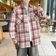 Amerikanisches langärmeliges Hemd für Jungen Frühling und Sommer Lose Revers Plaid-Hemd Retro Trendy Casual Vielseitige Jacke für Männer Cryz687 Red L