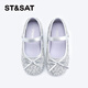 Saturday (St&Sat) Children's Shoes Girls Princess Shoes Spring New Girls Bow Sequin Single Shoes Performance Shoes Dancing Shoes Star Silver 29 Inner Length Approximately 19.1cm