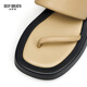 Respiración profunda respiración profunda zapatos para mujeres de la piel cuadrada espuma de piel de oveja sandalias de zapatillas planas abiertas ax14099 caki 35