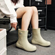 Bainike rain shoes for women, fashionable outside wear internet celebrity mid-tube rain boots, anti-slip water shoes for kitchen work, step on water rubber shoes plus cotton to keep warm, off-white 38