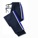 Navy blue two-striped leg-locked school uniform pants, customized plus fat plus size for boys and girls, black cotton polyester loose sweatpants, navy blue thin striped leg-locked L