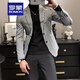 罗蒙（ROMON）2025秋冬毛呢西装男外套短款韩版修身休闲西服领毛呢大衣男 X829双排扣西装 黑色 2XL 【高质感 百搭】