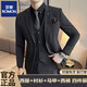 ROMON Groom's Suit Men's Business Professional Formal Wedding Dress Casual British Style Slim Suit Men's Three-piece Suit Black Suit + Trousers + Vest (Suitable for 125-135 Jin Jin equals 0.5 kg) XL