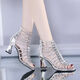 Yin Zhentian Römische Sandalen für Frauen 2025 Sommer Hufeisen Heel Mid-Heel Sandalen High Top Fish Mundschuhe High Heel hohl dicke Absatzschwarz 34