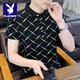 花花公子;PLAYBOY2025夏季新款短袖t恤男潮牌半袖领口舒适纯色男士上衣高级pol,o衫 F9226卡其 2XL