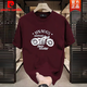 Camiseta de algodón corto de algodón de algodón pesado de Pierre Cardin en la impresión de la motocicleta retro de verano Camiseta media manga de cuello redondo para hombres 683 Borgoña XL (recomendado 135-150Jin [Jin equivale a 0.5 kg])