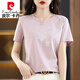 Pierre Cardin Cotton Kurzärärmelte T-Shirt für Frauen losen einfaches Temperament Alter reduzierende rosa T-Shirt-Hemd Sommer 2025 Neues Top 6172 Graupulver + 1xS080 Hellgurpur XL 120-135jin [Jin gleich 0,5 kg]