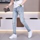 Gezan Printed Diamond Jeans Men's 2025 Spring and Summer New Pants Men's Trendy Men's Slim Small Feet High-end Casual Light Blue 9855 30 (2 feet 3)
