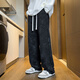 
IZEXX Star High Street Casual Pants Men's Spring and Summer Wide Legs Draped Loose Trendy Brand Straight Long Pants IZ27 Flower Bottom Black L